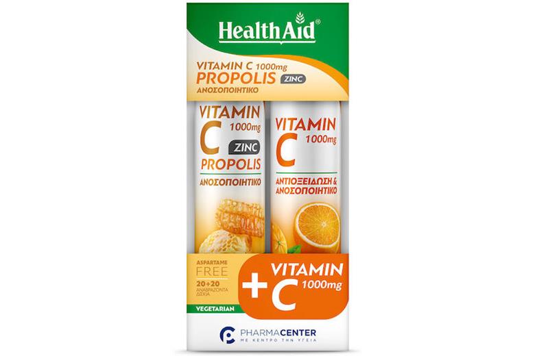 HEALTH AID Vitamin C 1000mg Propolis Zinc 20 eff.tabs & Vitamin C 1000mg 20eff.tabs